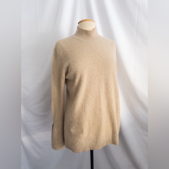 Malo 100% Cashmere Sweater L Beige Camel Mock Neck Italian Luxury Knit - Picture 2 of 7